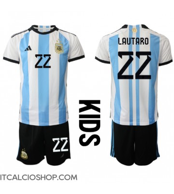 Argentina Lautaro Martinez #22 Prima Maglia Bambino Mondiali 2022 Manica Corta (+ Pantaloni corti)